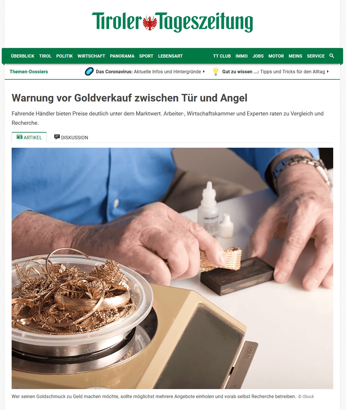 Warnung vor Goldverkauf zwischen Tür und Angel Tiroler Tageszeitung